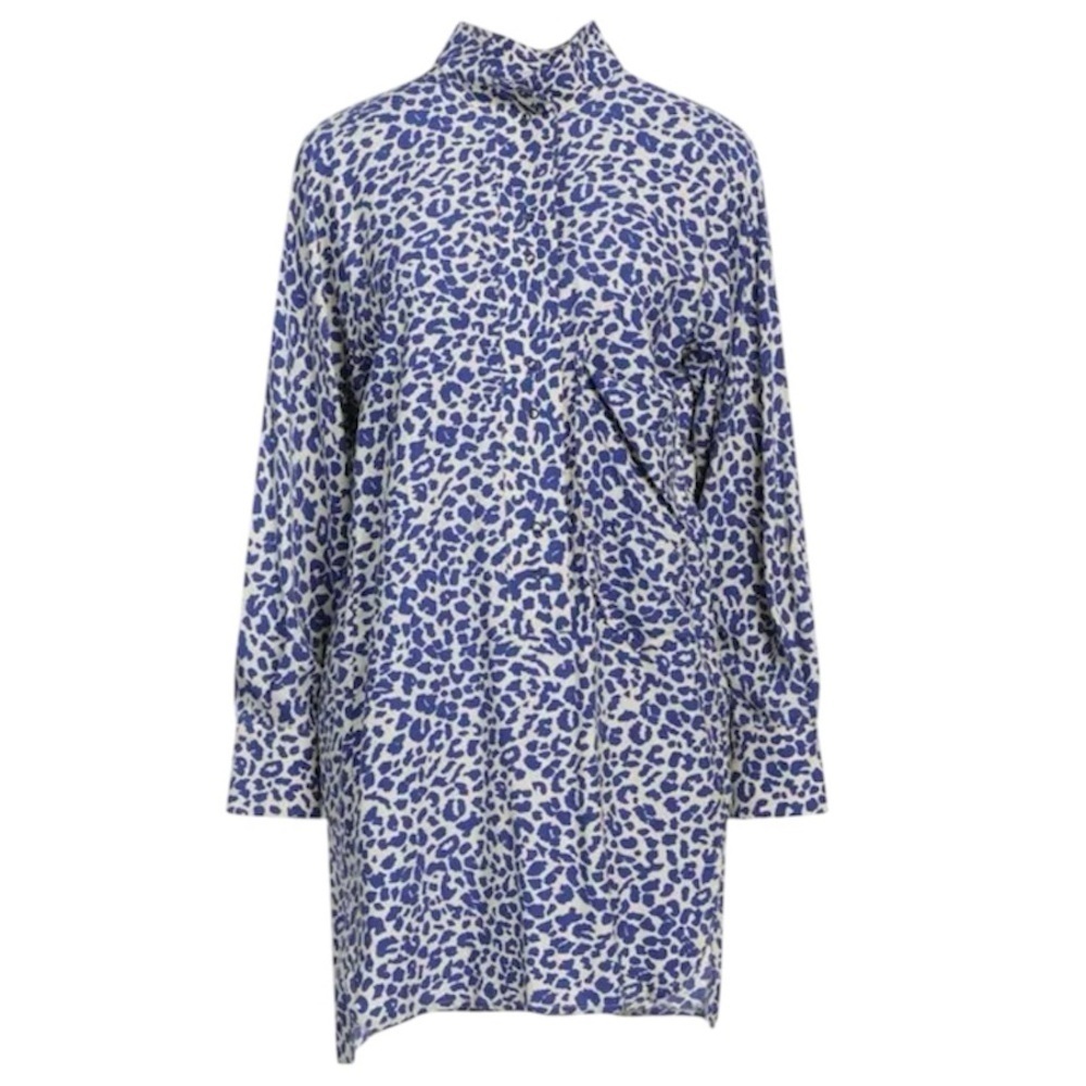 BIMBA Y LOLA | Women’s Blue & Beige Leopard Print Shirt Dress Size Medium